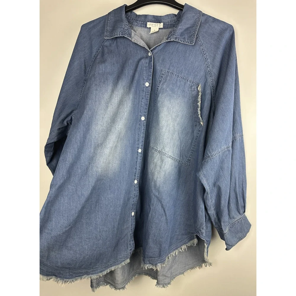 NWT Torrid Festi Denim Button-Up Shirt Blue Relaxed Tunic Top Plus Size 3 3X - Picture 4 of 12